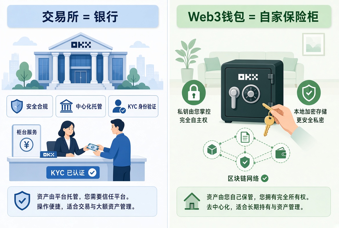 交易所 = 银行 vs Web3钱包 = 自家保险柜